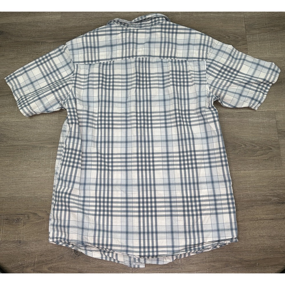 Columbia Mens Regular Fit Button Up Short Sleeve Blue White Plaid Shirt Medium - Picture 5 of 6